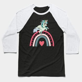 Valentines Day Unicorn Rainbow Heart Baseball T-Shirt